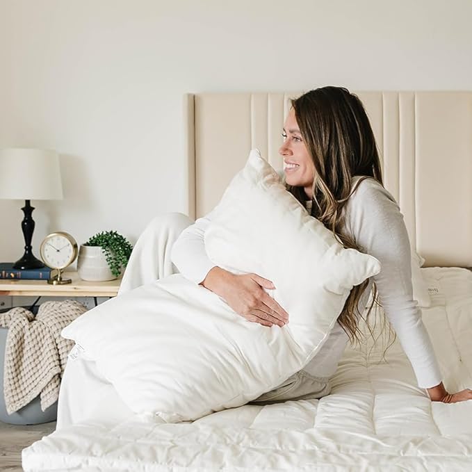 Woolino Premium Wool Pillow, Breathable 100% Wool Fill & Organic Cotton Cover Pillow Insert & Washable Quilted Shell, Sleeping Pillow with Adjustable Loft to Customize Thickness, King - 20x36 Inches