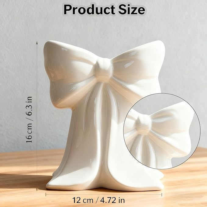 White Bow Vase Ceramic Vase Cute Decorative Vase Minimalist Farmhouse Tulip Flower Modern Home Decor for Table Bathroom Shelf Centerpieces