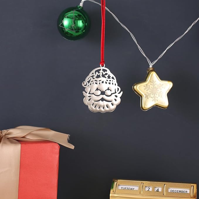 Santa Christmas Ornament -Silver Christmas Tree Ornament Set - Metal Hanging Ornament for Christmas Tree - Christmas Ornament Holidy Annual Keepsake (Santa)