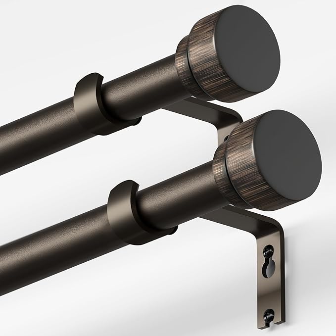 Oneach 2-Pack Heavy Duty Curtain Rods for Windows 28 to 48 Inch, 1 Inch Pole Adjustable Curtain Rod with Easy Installation and Modern Design (Antique Brown, 16 to 60 Inch)