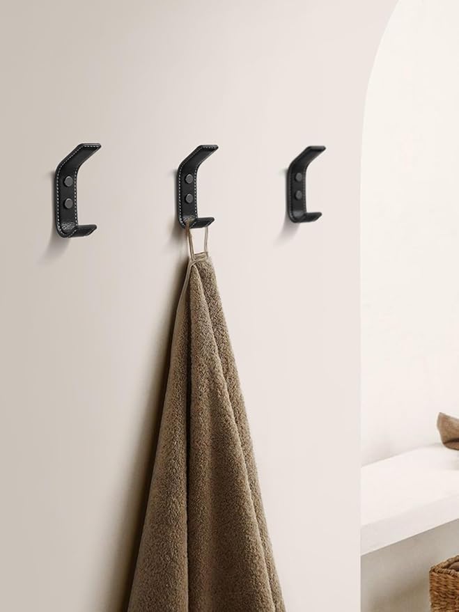 4 Pack Black Leather Coat 2 Hooks Wall for Hanging Rectangle Coat Hooks for Hanging Robe Towels Bags Hats Scarf Keys Clothes Suitable for Bedroom, Entryway and Closet