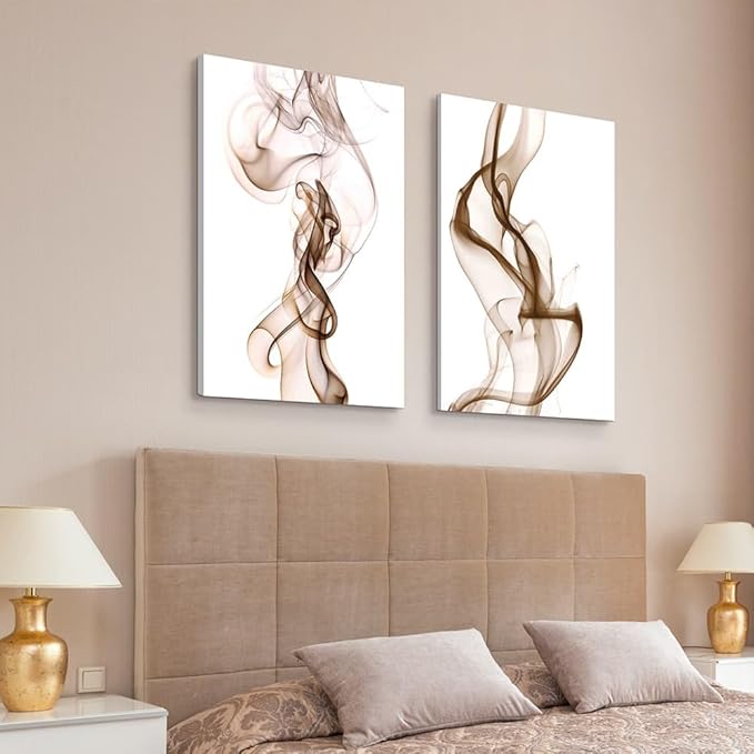 Modern Abstract Wall Art Decor: Minimalist Brown and White Smoke Canvas Pictures Prints Contemporary Painting Artwork for Living Room Bathroom Bedroom 24" x 36" x 2 Panel