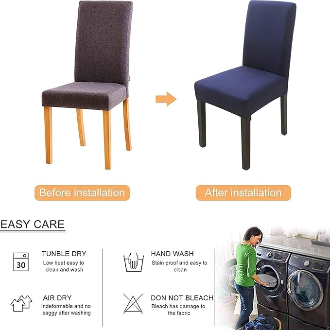 Stretch Chair Covers Slipcovers Set of 4 Navy Blue Stretchable Dining Chair Slipcover Washable Removable for Kitchen,Hotel,Restaurant