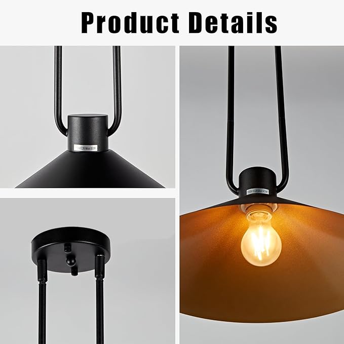 Elegant Matte Black Cone Pendant Light, Minimalist Slender Tubing Pendant Light, Contemporary Cone Pendant for Bedroom, Living Room, Dining Room, Entrance