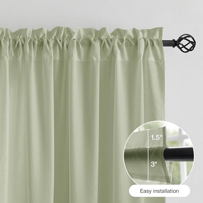 Anmao Non-See-Through Sage Green Privacy Semi Sheer Curtains for Living Room 90 Inch Length 2 Panels Set, Light Filtering That Let Light in Rod Pocket Window Drapes for Bedroom, 52W x 90L, Sage