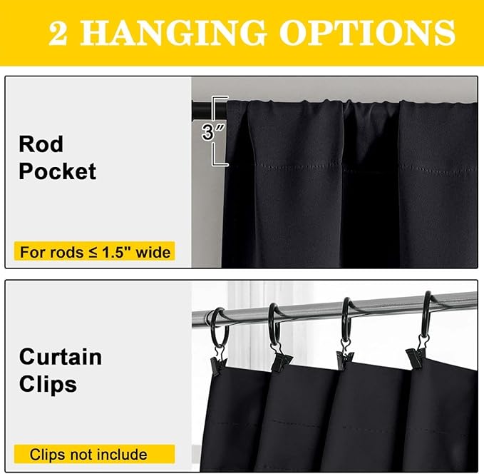 Extra Long Black Blackout Curtains for Bedroom Living Room 120 Inches Long 2 Panels, Soft Solid Room Darkening Thermal Insulated Window Treatments, Rod Pocket Curtain, 50" Wx120 L