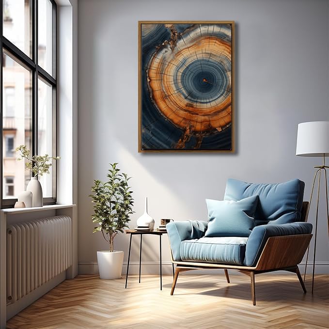 IBHJSART Framed Tree Ring Canvas Wall Art Vintage Colorful Wood Stump Painting Prints Modern Minimalist Pictures Neutral Nature Rustic Farmhouse Decor Living Room Bedroom Bathroom Office
