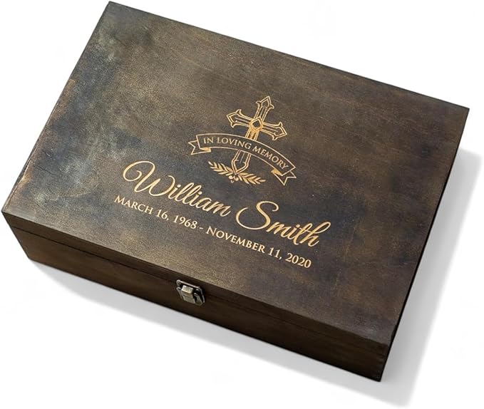 Personalized Memorial Keepsake Box - Custom Engraved Wooden Memory Box for Remembrance Sympathy Gift for Loss of Loved One - Funeral Urn Box for Ashes, Photos, Mementos - Customized Gifts