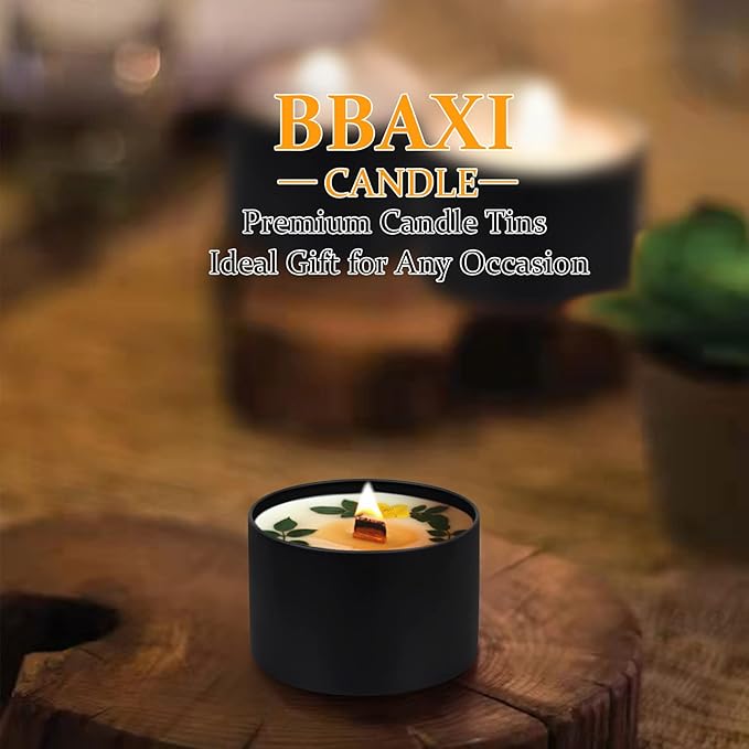 8 oz , 24 Pcs, Black Empty Candle Tin with Lids for DIY Candles Making , Matte Full Black Candle Jars