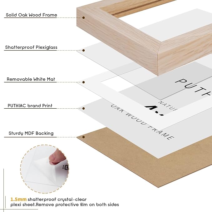 4x6 Oak Wood Picture Frame - 4"x6" Photo Frame, 4x6 Picture Frame Wood, Natural Solid Wooden Picture Frames for Wall Art Photo and Prints(1 Pack, Beige)