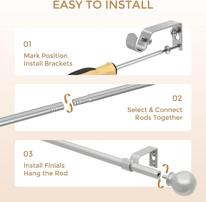 2 Pack Silver Curtain Rod for Windows 18-45 Inch, 5/8 Inch Small Window Treatment Rods, Short Adjustable Splicing Drapery pole, Silver