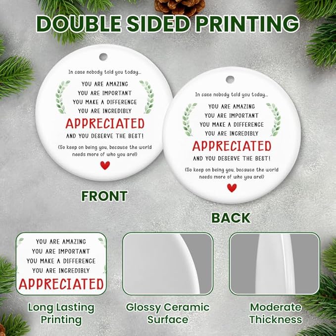 Christmas Inspirational Gifts for Women Men - Ceramic Christmas Ornaments 2025 for Tree Decorations - Motivational Teacher Appreciation Gifts for Coworker Friends, Stocking Stuffers for Women