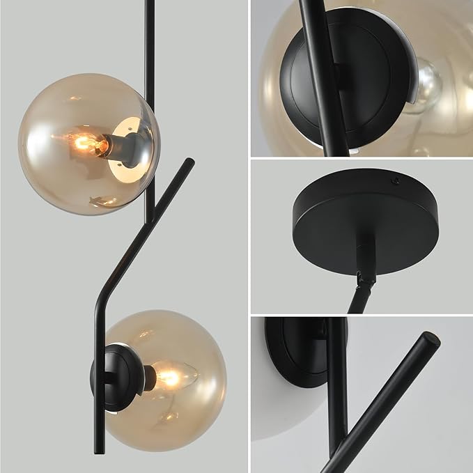 SeeU Lighting Pendant Light with Amber Glass Lampshade Mid Century Pendant Light Fixture Modern Chandelier for Kitchen Island,Bedroom,Dining Room