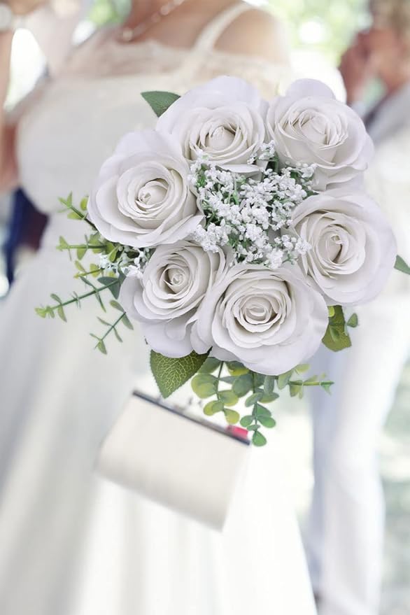 Artificial Rose Flower Artificial Flowers Flower with Long Stem Silk Roses Bouquet for Wedding Bridal Shower Party Home Decoration (Nude, 30 Pcs)