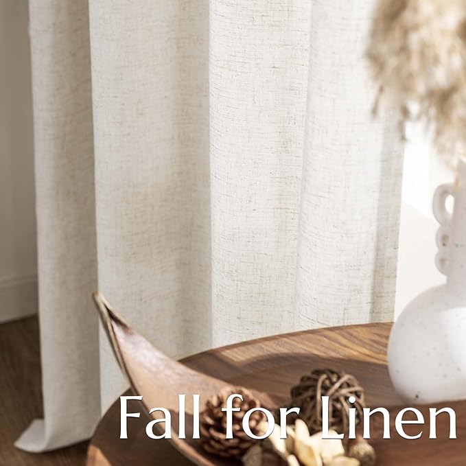 jinchan Linen Curtains for Living Room Bedroom Light Filtering Semi Sheer Curtains Boho Farmhouse French Country Cottage Core Decor Window Drapes Back Tab 90 Inch Length Tassel Beige