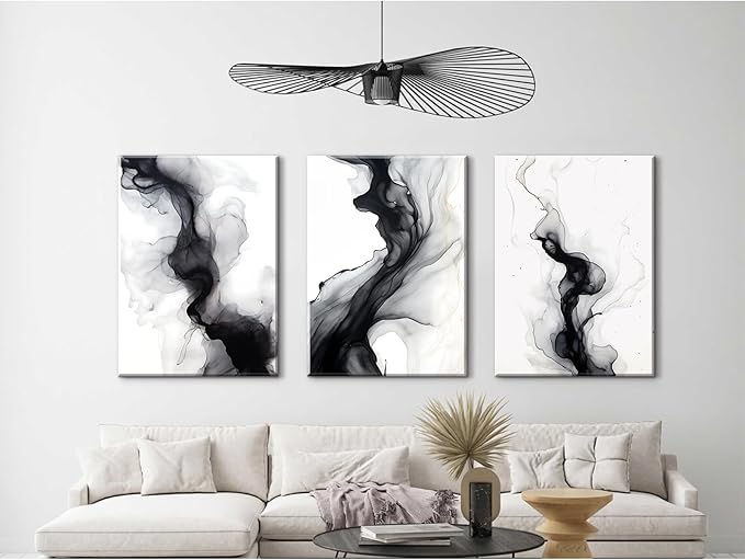 Black White Abstract Wall Art Decor Set of 3 Modern Wall Art Minimalist Canvas Wall Decor Black White Abstract Prints Modern Pictures Minimalist Artwork for Room Bedroom 16x24 Inch Ready to Hang