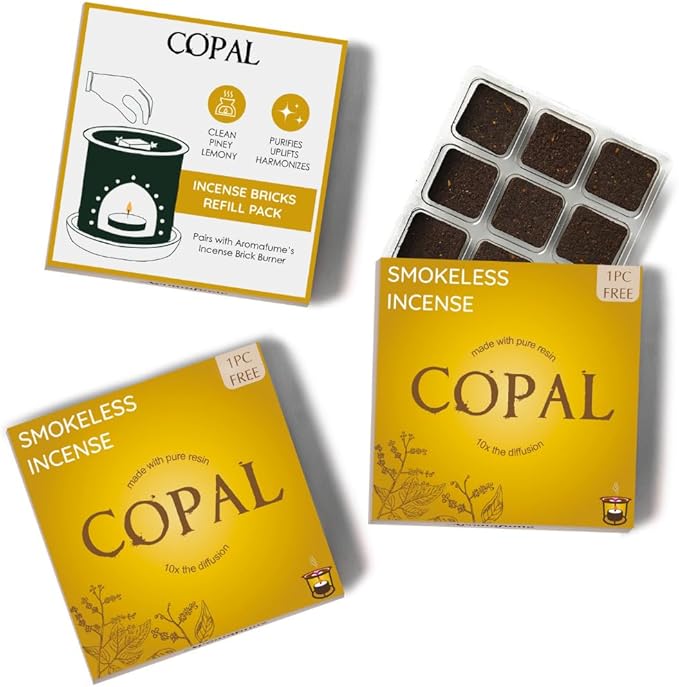 Copal Incense Bricks Refill Pack by Aromafume | 3 Trays x 9 Bricks | Protium Copal (Burseraceae) Native to Mexico | Ideal for Spiritual Cleansing & Enhanced Connection | Low-Smoke & Non-Toxic