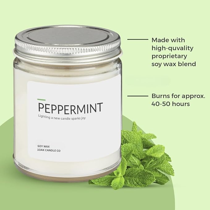 1OAK Peppermint Candle - Soy Wax Scented Candles - Scented Candles for Home (7oz.)