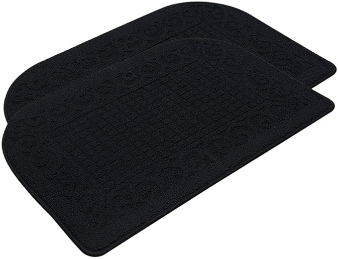 COSY HOMEER 32X20 Inch Anti Fatigue Kitchen Rug Mats are Made of 100% Polypropylene Half Round Rug Cushion Specialized in Anti Slippery and Machine Washable Black(2 pcs)