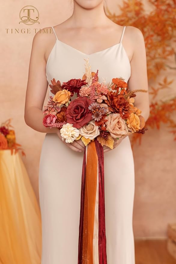 TINGE TIME Silk Fake Flowers Combo, Fake Foam Roses with Stems for DIY Wedding Bouquets Centerpieces Baby Shower Party Home Decorations(Terracotta)