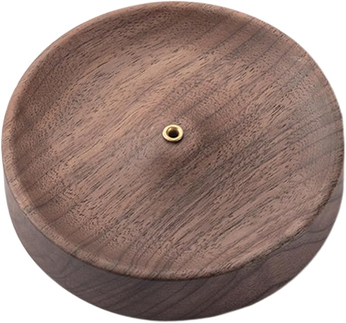CREATCABIN Wood Incense Burner Incense Stick Tray Coconut Brown Flat Round Natural Black Walnut Diffuser Bowl Ash Burner Stick Dish Catcher Holder for Yoga Spa Teahouse Home Office DIY Decor