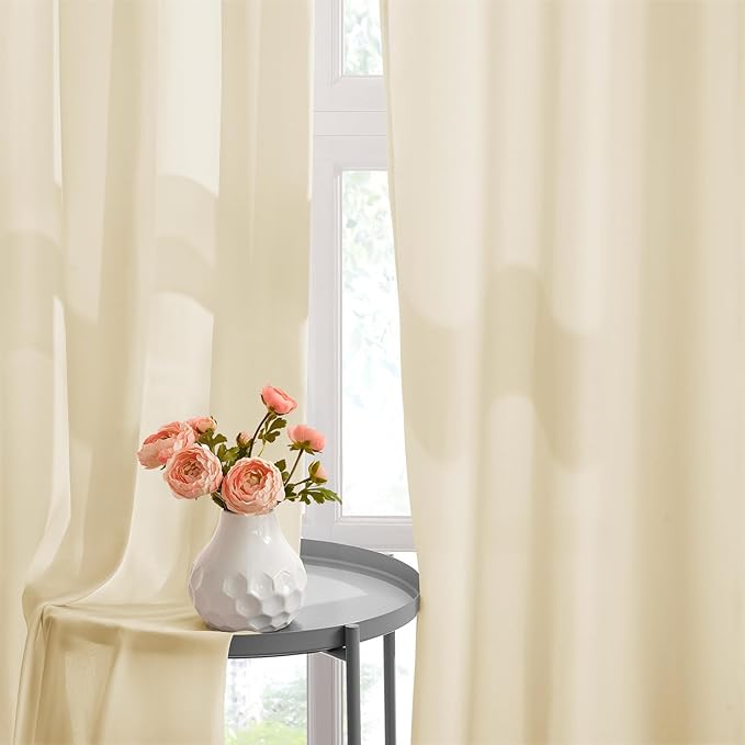 HOMEIDEAS Non-See-Through Taupe Privacy Semi Sheer Curtains 72 Inches Long 2 Panels Set Light Filtering Curtains for Living Room Bedroom Drapes,W52xL72