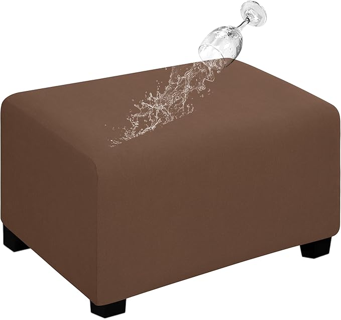 Easy-Going 100% Dual Waterproof Stretch Ottoman Cover Rectangle Folding Storage Stool Furniture Protector Soft Slipcover for Living Room with Elastic Bottom (Large, Brown)