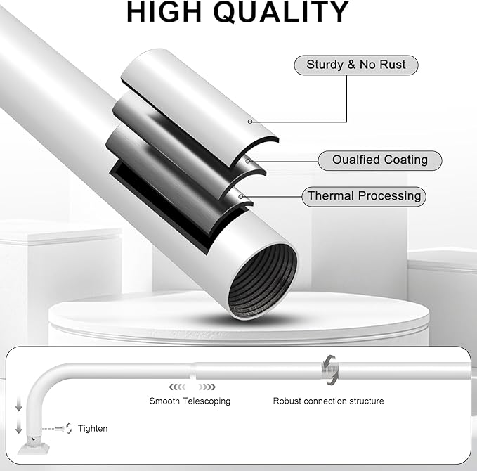 White Curtain Rods 2 Pack, Heavy Duty Wrap Around Curtain Rod for Windows 48 to 84 Inch, 1" Adjustable Decorative Blackout Curved Drapery Pole, Modern Room Darkening Rod, Window Treatment Rods
