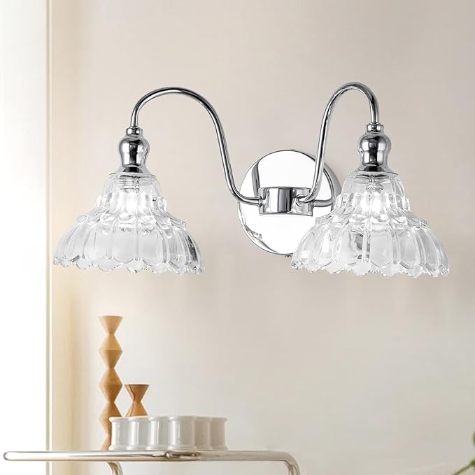 Chrome 2-Light Wall Sconces Bathroom Vanity Light Light Fixtures Modern Vanity Lighting Fixtures Wall Light for Bedroom Living Room Bathroom