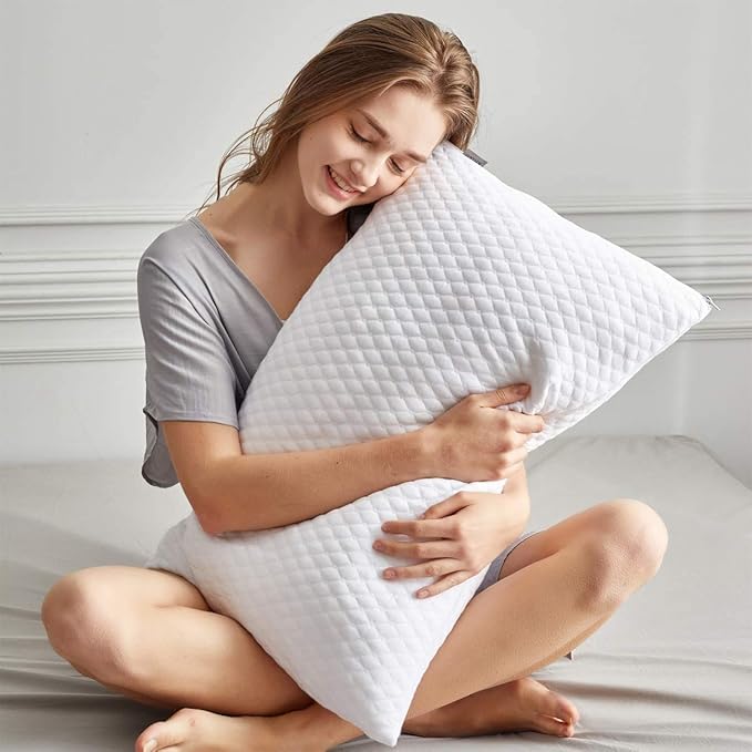 NTCOCO Shredded Memory Foam Bed Pillows for Sleeping King Size 2 Pack, with Washable Removable Hypoallergenic Sleep Pillow for Back and Side Sleeper