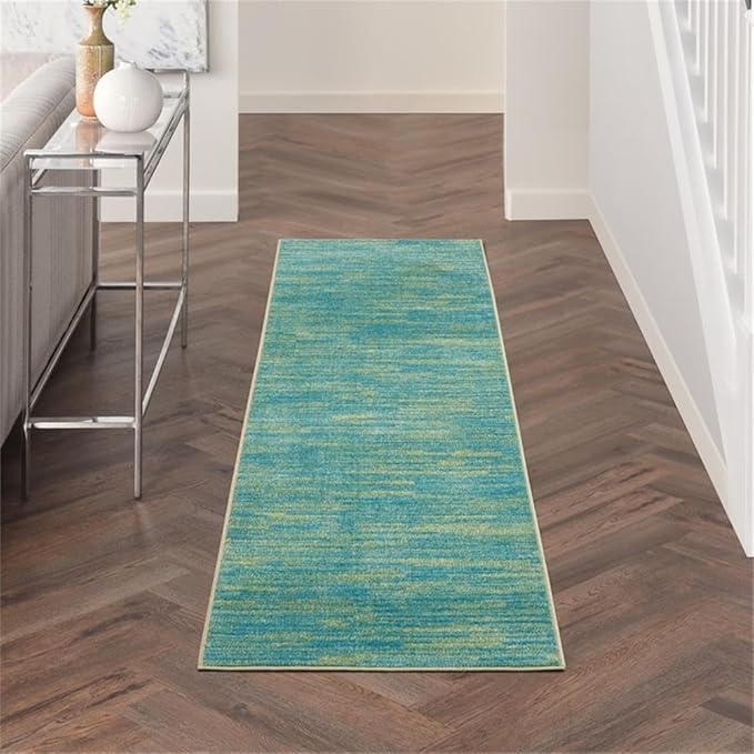 Nourison Home Essentials Blue Green 2'2" x 16' Area Rug Easy Clean, Non Shedding, Bed Room, Living Room, Dining Room, Kitchen (16' Runner)