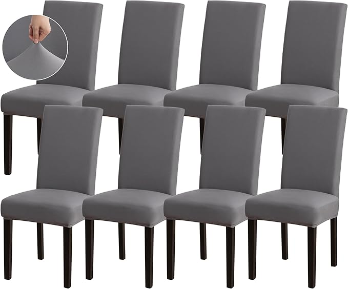 Sufdari Dining Chair Covers,Kitchen Chair Cover,Parsons Chair Slipcover,Spandex Chair Protectors for Dining Room Stretch Chairs Cover Set of 8 -Gray