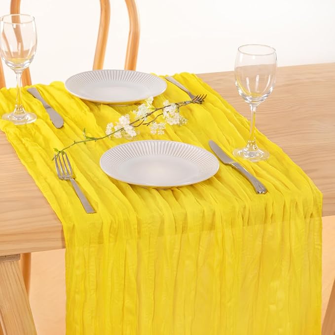 MLMC Yellow Table Runner 10ft Rustic Spring Cheesecloth Table Runner Gauze Cheese Cloth Centerpiece Decororations 35x120 Inches for Easter Wedding Baby Shower Outdoor Picninc Decor
