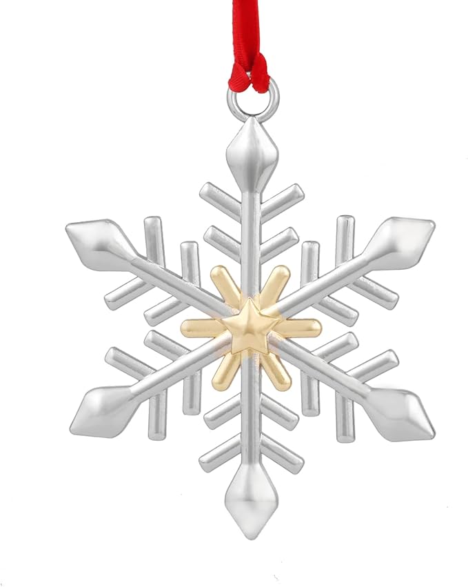 Snowflake Christmas Ornament Set - Silver & Gold Plated Metal Snowflake Ornaments for Christmas Tree - Annual Holiday Keepsake (Style B)