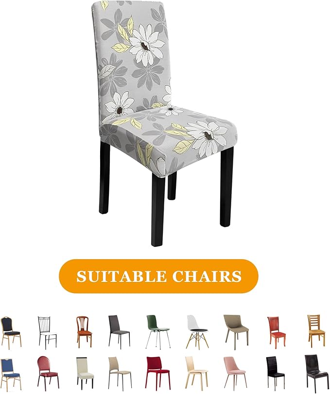 Sufdari Dining Chair Covers,Kitchen Chair Cover,Parsons Chair Slipcover,Spandex Chair Protectors for Dining Room Stretch Chairs Cover Set of 4 -Grey Floral