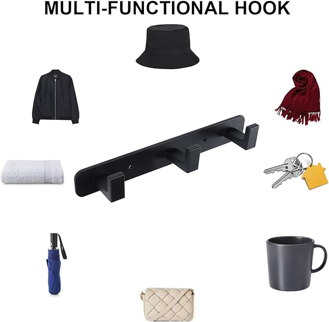 Coat Rack, Heavy Duty Stainless Steel 9 Tri Coat Hook Hanger, Wall Mounted Wall Hooks, Rustic Clothes Hook/Key Hook Rail for Bathroom Kitchen Entryway(9 Hook Black)