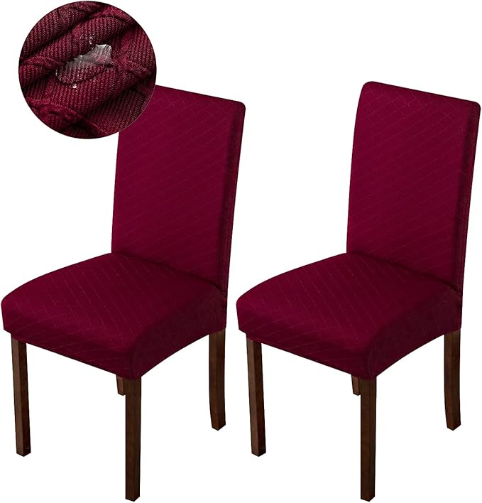 Genina Waterproof Dining Room Chair Covers - Kitchen & Parsons Chair Covers (Wine Red, 2 PCS)