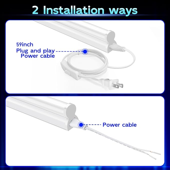 hykolity 2 Pack LED Shop Light 4FT, T5 Integrated Single Fixture, 22W, 2200lm, 6500K Super Bright White, Linkable Shop Light, Utility Shop Lights, Corded Electric with Built-in ON/Off Switch