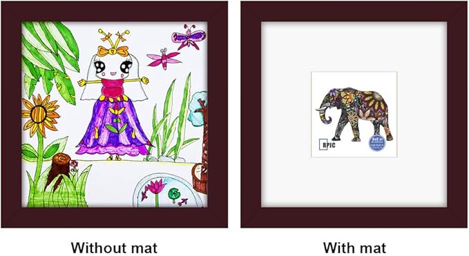 RPJC 8x8 Soild Wood Picture Frame with High Definition Glass Display Pictures 4x4 with Mat or 8x8 Without Mat for Wall Mounting Hanging Photo Frames Dark Brown
