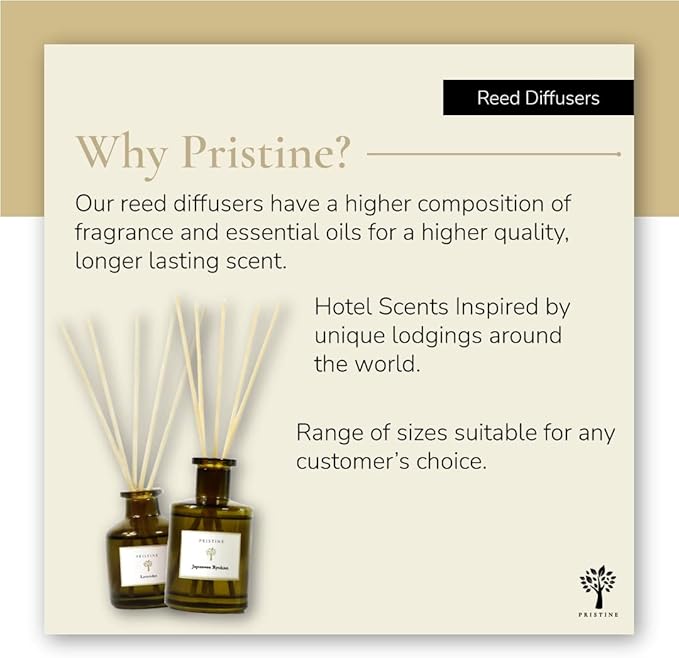 PRISTINE Moroccan Riad/Inspired by Venetian Reed Diffuser for Home | Refreshing Blend of Bergamot, Orange, Earthy Oud Reed Diffuser Set, Oil & Reed Diffuser Sticks | Home & Office Decor