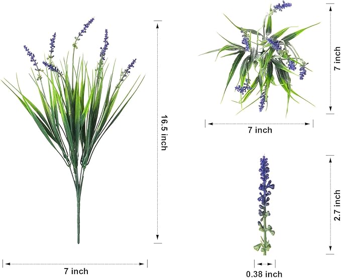 Artificial Fake Outdoor Plants Flowers for Decoration,10 Bundles 16.5" UV Resistant Plastic Tall Realistic Faux Monkey Grass Greenery Stems for Home Outside Planter Window Porch Patio Garden-Purple
