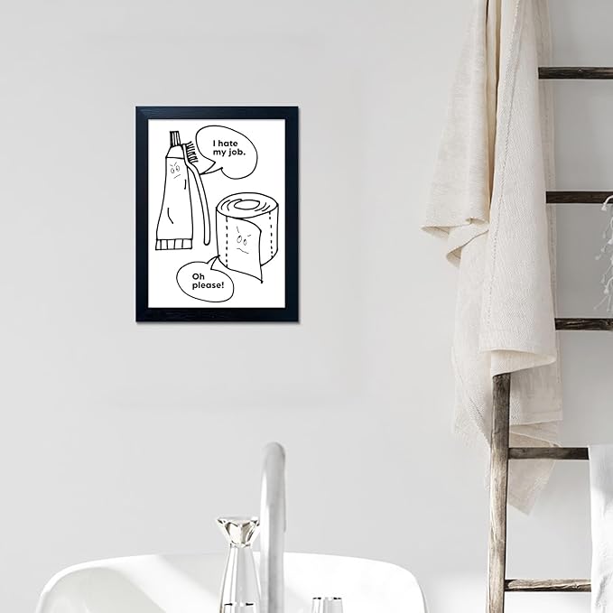 Black and White Bathroom Wall Decor Funny Bathroom Quote Wall Art Framed Cute Canvas Print Pictures Artwork for Wall