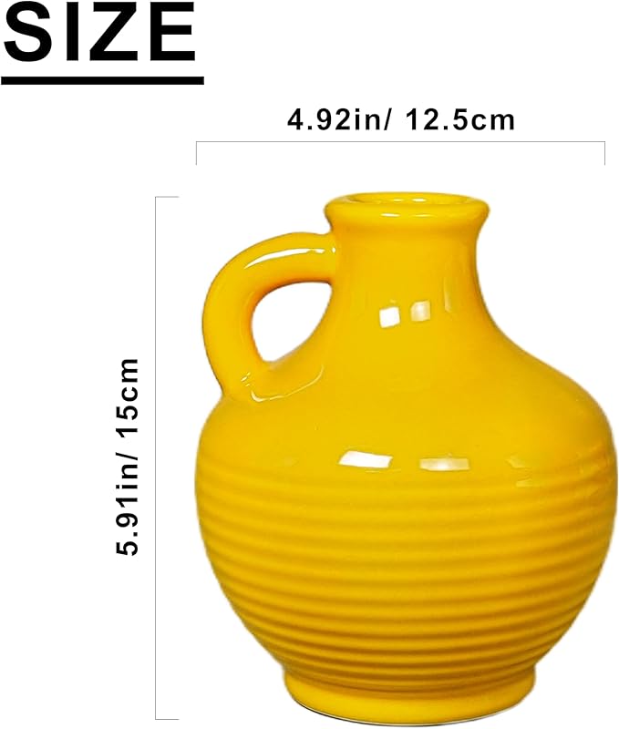 Sunddo Yellow Ceramic Vase 6 Inch - Small Modern Decorative Vase with 1 Handle for Home Decor, Living Room, Kitchen, Shelf, and Centerpiece Table Decorations