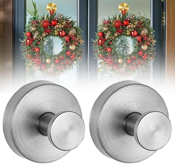 Suction Cup Hooks for Door Wreaths, 2026 New Wreath Hangers for Front Door, Removable Waterproof Towel Hooks for Shower Bathroom Window Glass Wall Mirrors (Silver, 2PCS)