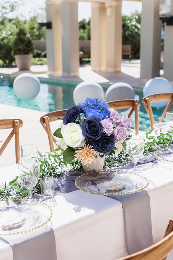 Artificial Rose Flower Artificial Flowers Flower with Long Stem Silk Roses Bouquet for Wedding Bridal Shower Party Home Decoration (Navy Blue, 30 Pcs)