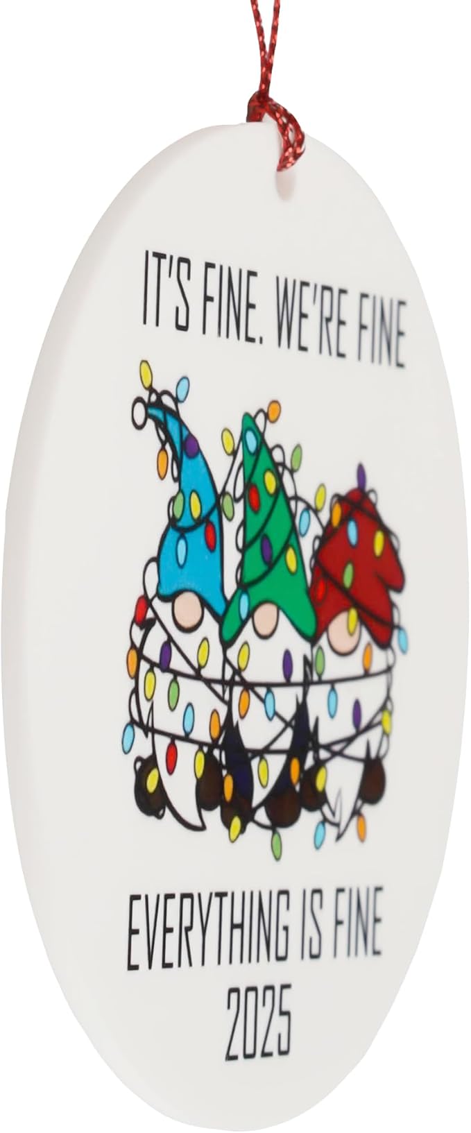 Funny Christmas Ornaments, Its Fine Im Okay Everythings Fine, Gnome Ornaments for Christmas Tree, Gnomes Gifts for Women, Tangled Lights Gnome Trio, Stress Relief Humor, White Elephant Exchange 2025