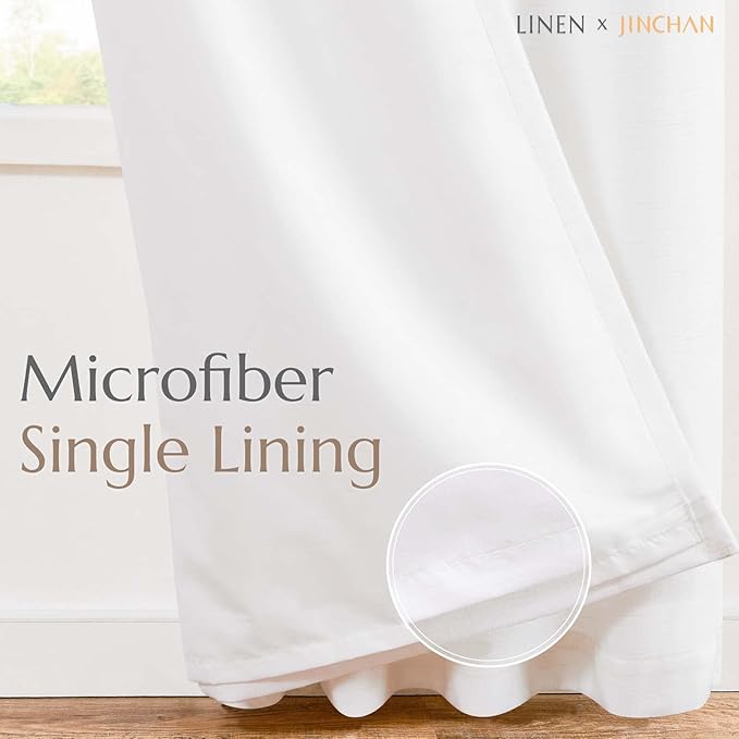 jinchan White Linen Blend Curtains for Bedroom 63 Inch Length 2 Panels Curtains for Kichen Room, 50 Inch Wide Farmhouse Drapes with Rod Pocket Back Tab(50W x 63L, White)