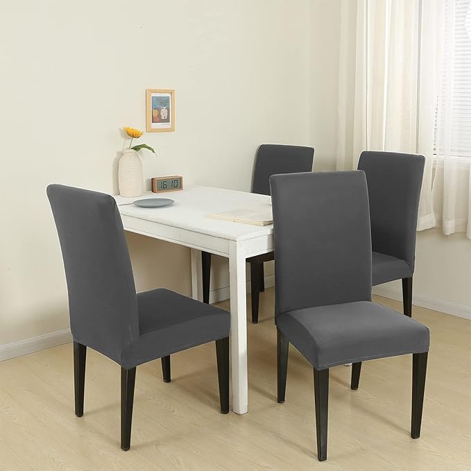 Stretch Chair Covers Slipcovers Set of 6 Dark Gray Stretchable Dining Chair Slipcover Washable Removable for Kitchen,Hotel,Restaurant