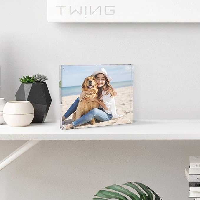 TWING 30 Pack 5x7 Acrylic Picture Frames Bulk, 10+10MM 5 By 7 Magnetic Photo Frame Horizontal Magnet Double Sided Acrylic Frames Set, 7 x 5 Clear Magnetic Block Picture Frame Desktop Display, Gift