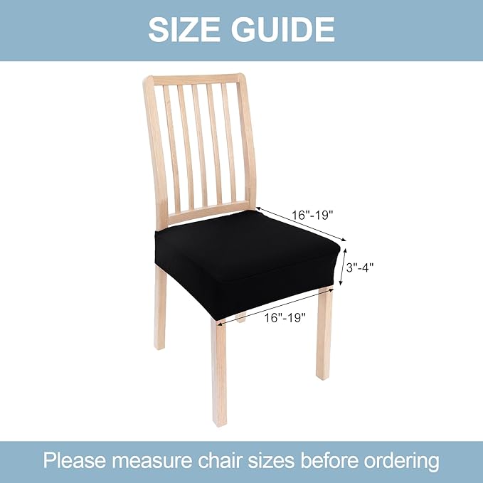 Smiry Stretch Jacquard Seat Covers for Dining Room Chairs Set of 2, Removable Washable Chair Seat Protector Slipcovers, No Rear Covers, Black